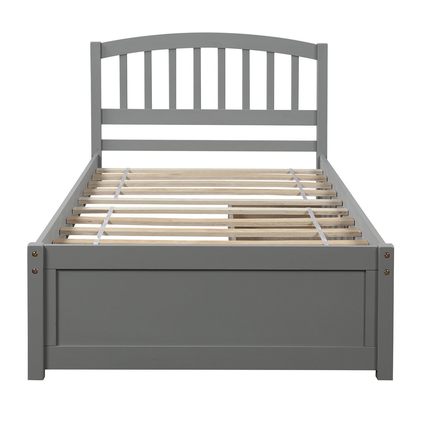 Twin Platform Storage Bed Wood Bed Frame with Two Drawers and Headboard, Gray