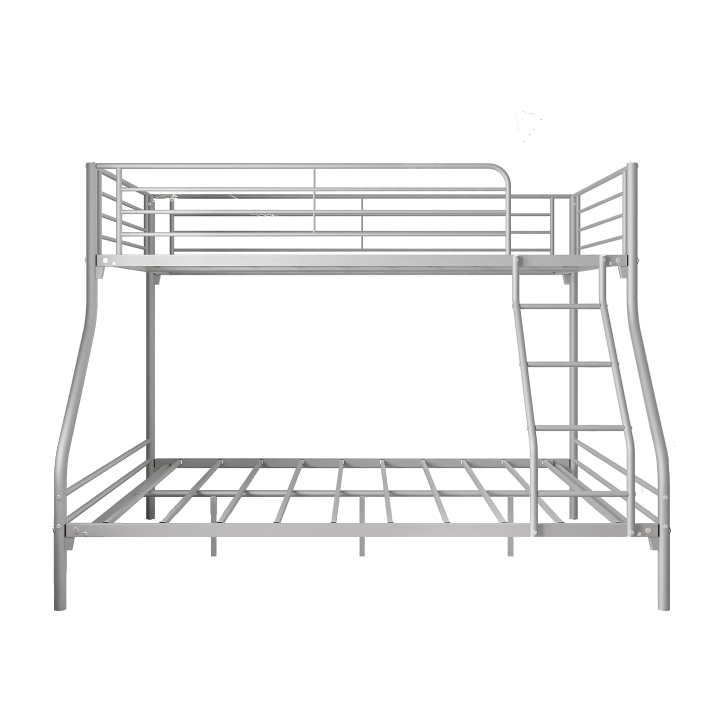 Heavy Duty Twin-Over-Full Metal Bunk Bed, Easy Assembly with Enhanced Upper-Level Guardrail, Silver