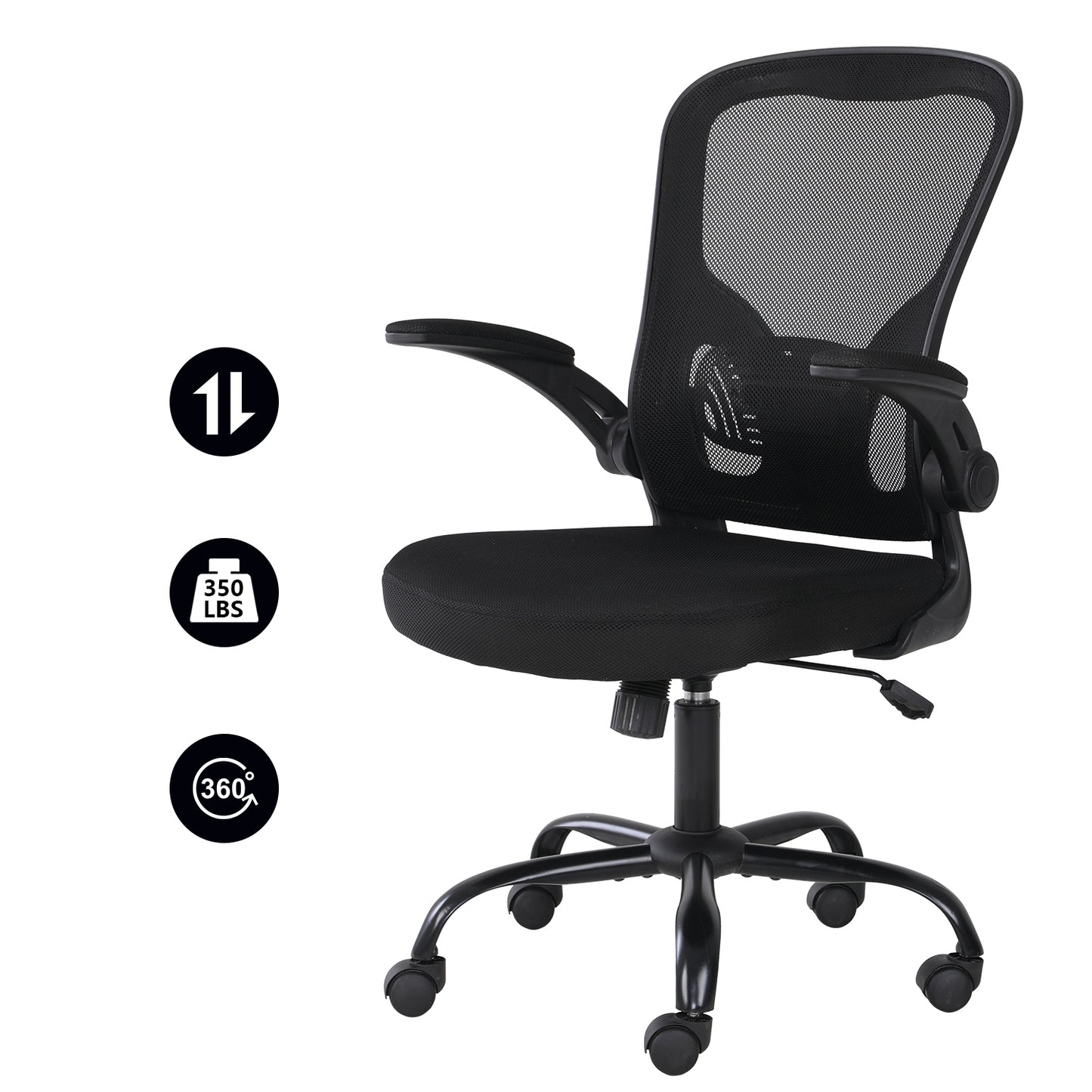 High Back Office Chair Ergonomic Desk Chair Flip Up Arms Mesh Computer Chair Height Adjustable Swivel Chair with Lumbar Support for Office, Home, School (Black）