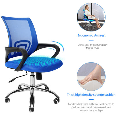 YSSOA Task Ergonomic Mesh Computer Wheels and Arms and Lumbar Support Adjustable Height Study Chair for Students Teens Men Women for Dorm Home Office, Blue