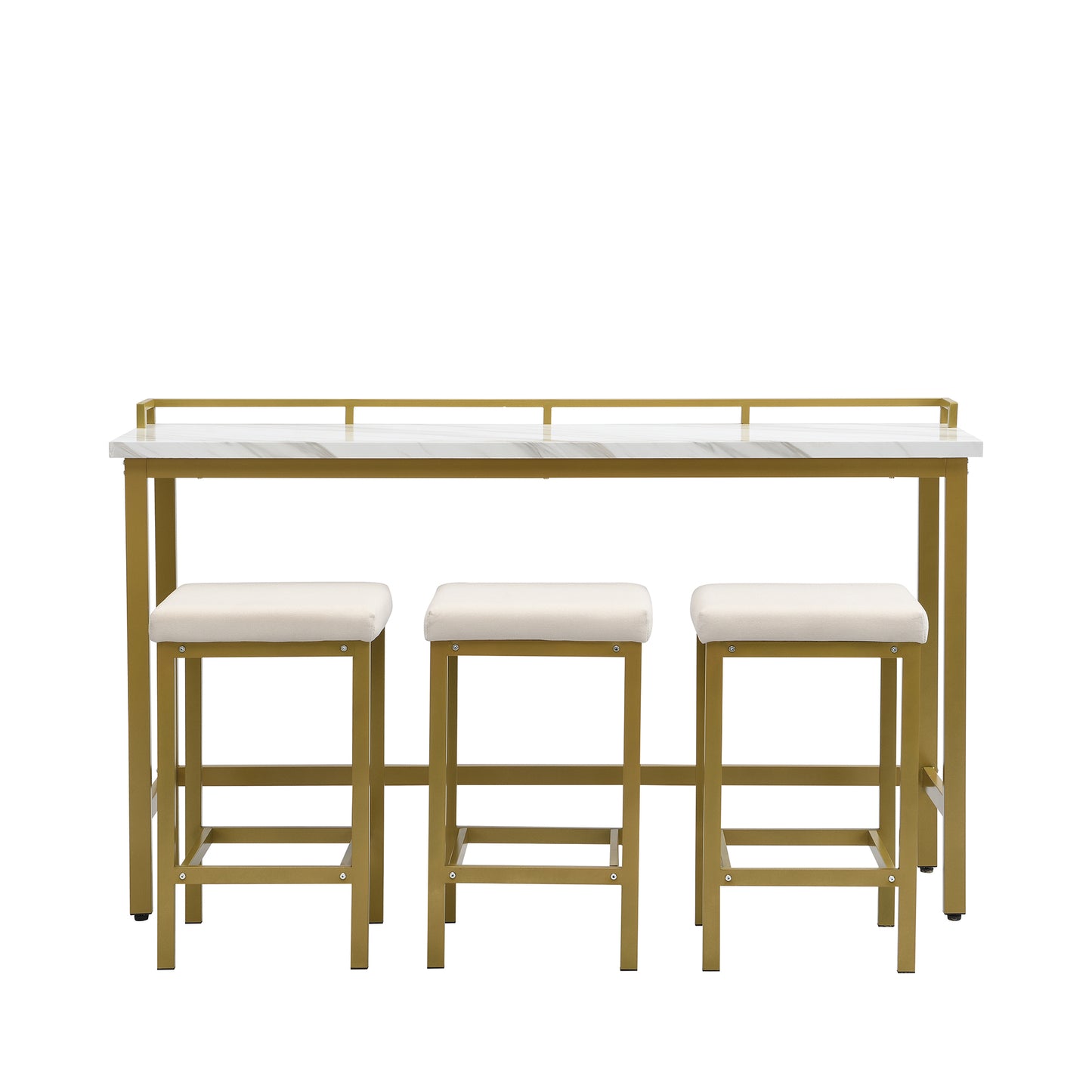 TOPMAX Modern 4-Piece Counter Height Extra Long Console Dining Table Set Bar Kitchen Set with 3 Fabric Stools, Gold+Beige