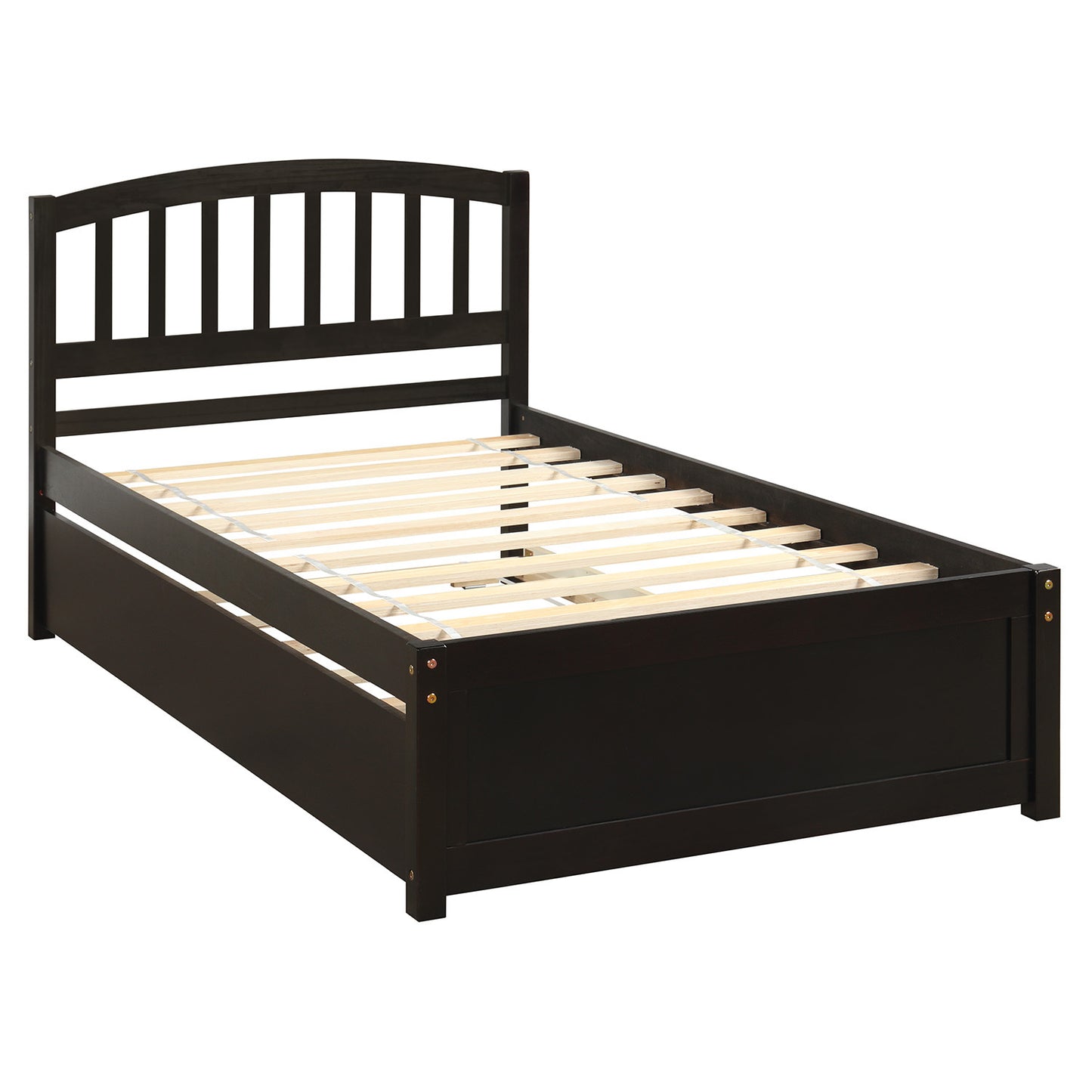 Twin size Platform Bed Wood Bed Frame with Trundle, Espresso