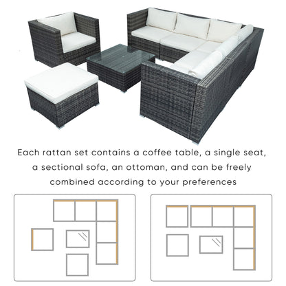 U_STYLE Patio Furniture Sets, 8-Piece Patio Wicker Corner Sofa with Cushions, Ottoman and Coffee Table