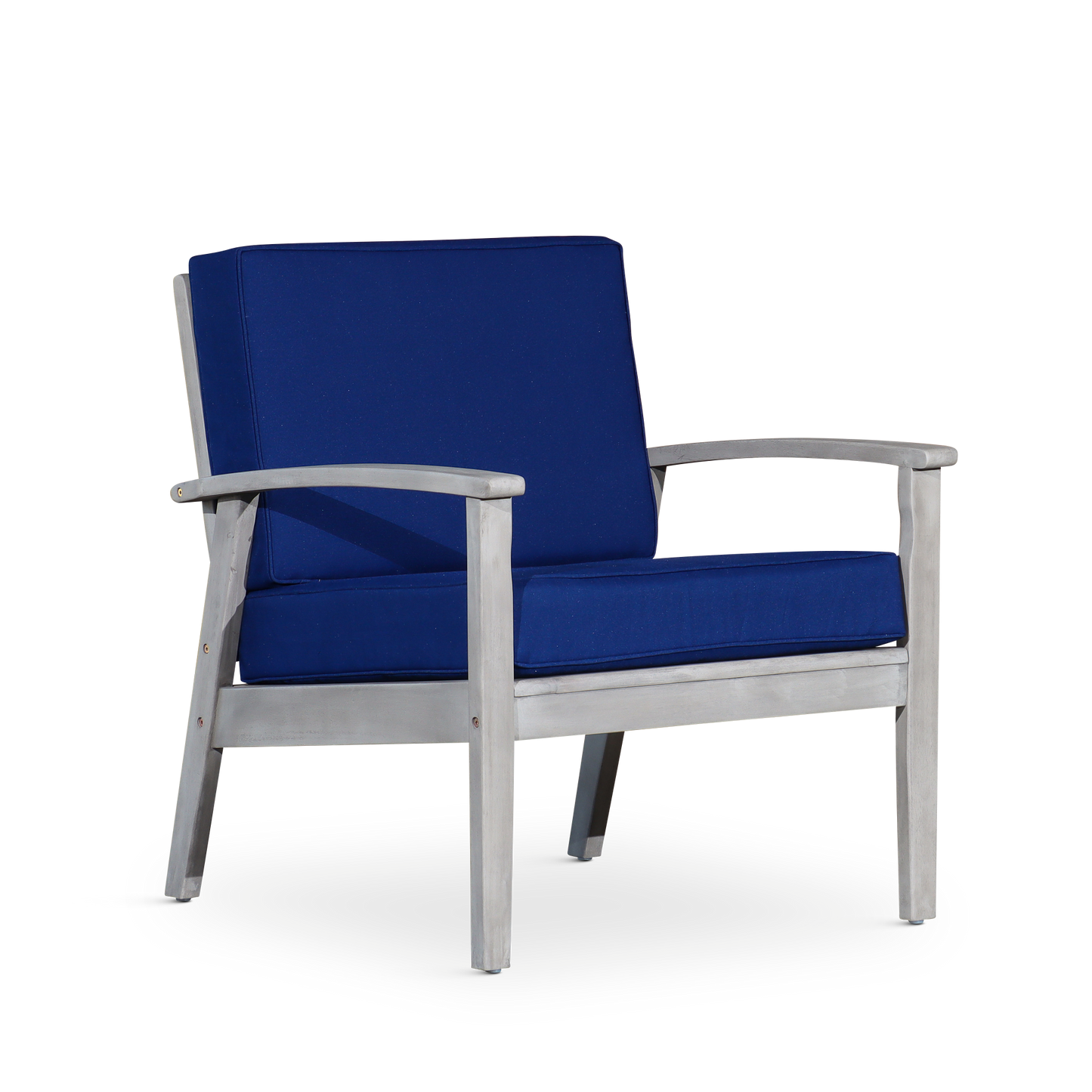 Deep Seat Eucalyptus Chair, Silver Gray Finish, Navy Cushions