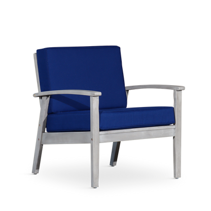 Deep Seat Eucalyptus Chair, Silver Gray Finish, Navy Cushions