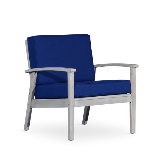 Deep Seat Eucalyptus Chair, Silver Gray Finish, Navy Cushions