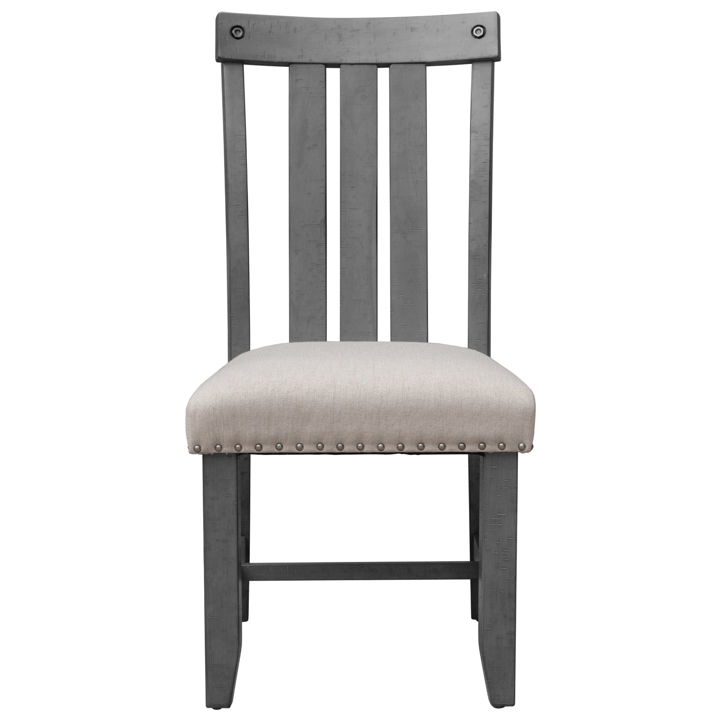 TREXM Set of 2 Fabric Upholstered Dining Chairs with Sliver Nails and Solid Wood Legs (Gray)