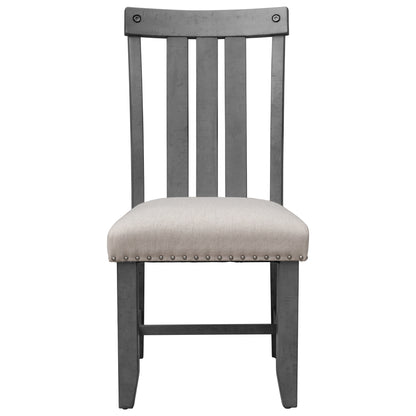 TREXM Set of 2 Fabric Upholstered Dining Chairs with Sliver Nails and Solid Wood Legs (Gray)