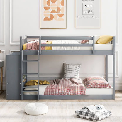 Twin over Twin Bunk Bed with Attached Cabinet and Shelves Storage ,Gray (OLD SKU:GX000513AAE)