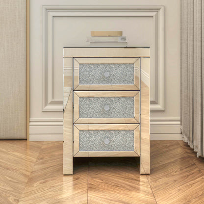 Mirrored Nightstand, Silver Bedside Tables, Mirrored End Table Side Table for Bedroom Living Room