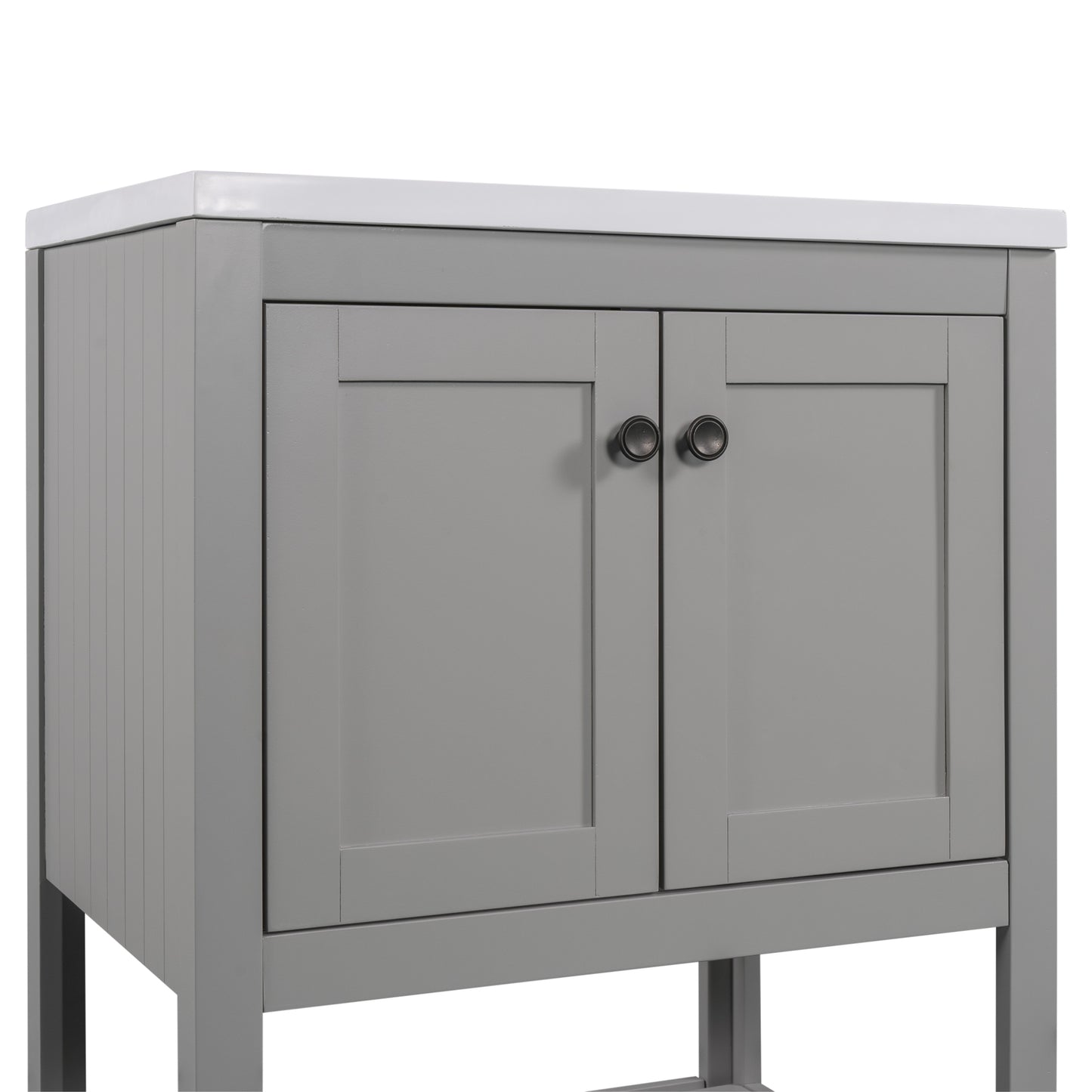 [VIDEO] 24" Grey Modern Sleek Bathroom Vanity Elegant Ceramic Sink with Solid Wood Frame Open Style Shelf (OLD SKU: JL000001AAE)