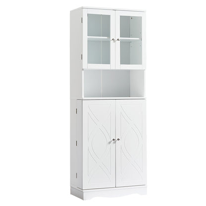 Tall Storage Cabinet with Glass Doors for Bathroom/Office, Multiple Storage Space, White