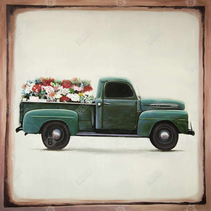 Flowers farm truck - 12x12 Print on canvas