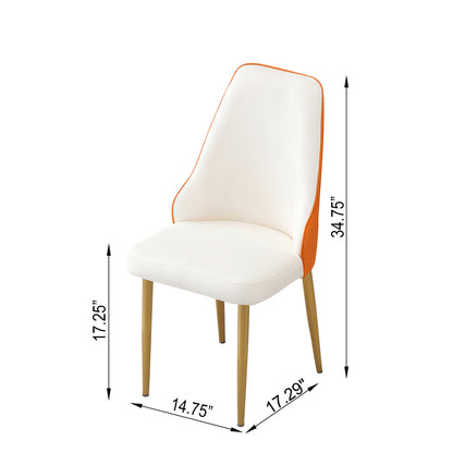 Dining Chair with PU Leather White solid wood metal legs (Set of 2)