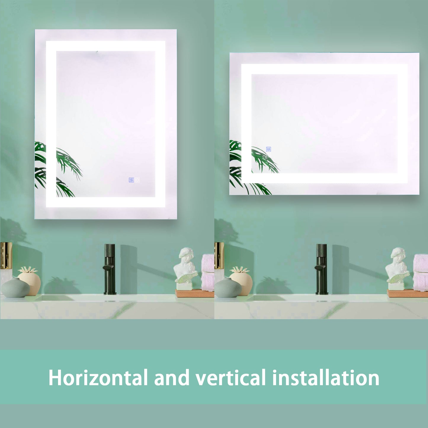 LED Lighted Bathroom Wall Mounted Mirror with High Lumen+Anti-Fog Separately Control+Dimmer Function