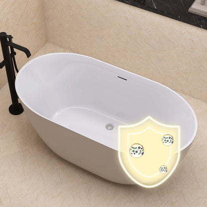 55" Acrylic Free Standing Tub - Classic Oval Shape Soaking Tub, Adjustable Freestanding Bathtub with Integrated Slotted Overflow and Chrome Pop-up Drain Anti-clogging Gloss White