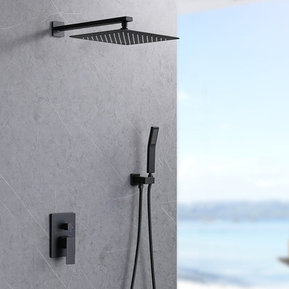 Shower System Shower Faucet Combo Set Wall Mounted with 12" Rainfall Shower Head and handheld shower faucet, Matt Black Finish with Brass Valve Rough-In