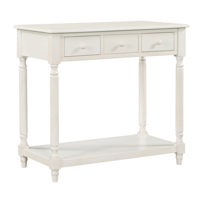 36" Bathroom Vanity Base without Sink, Open Storage Shelf, Two Drawers, Pre-Drilled Holes, Roman Style, Antique White