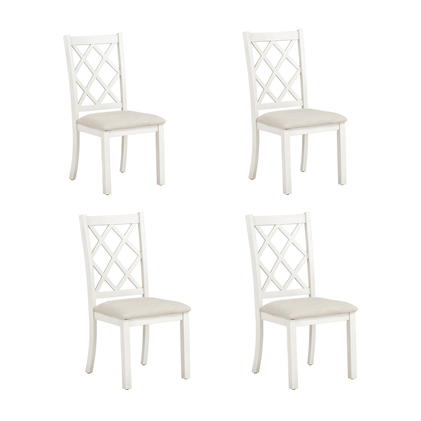 TOPMAX Mid-Century Solid Wood Upholstered Dining Chairs for Small Places, Set of 4, Beige