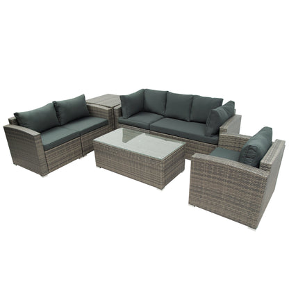 U_STYLE Patio Furniture Sets, 7-Piece Patio Wicker Sofa , Cushions, Chairs , a Loveseat , a Table and a Storage Box