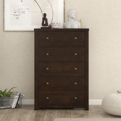 Vintage Aesthetic 5 Drawers Solid Wood Chest in Rich Brown (Chest of Freely Configurable Bedroom Sets)