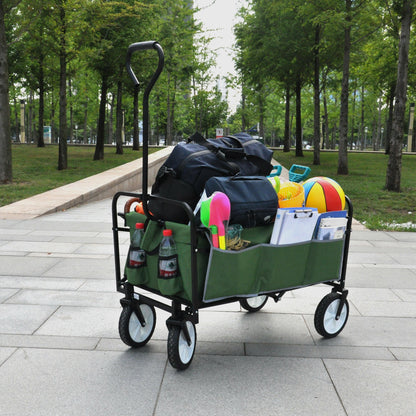 Folding Wagon Garden Shopping Beach Cart (Green)