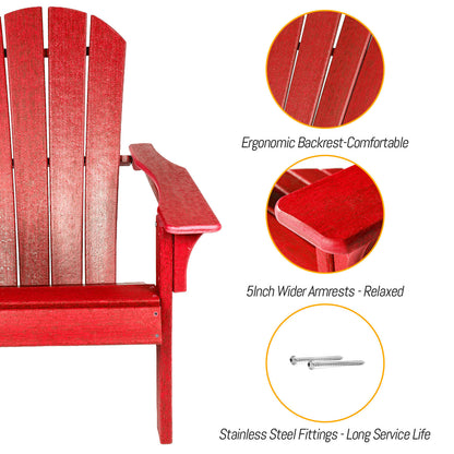 Adirondack Chair Holder HDPE Patio Chairs Weather Resistant Outdoor Chairs for Lawn, Deck, Backyard, Garden, Fire Pit, Plastic Outdoor Chairs - Red