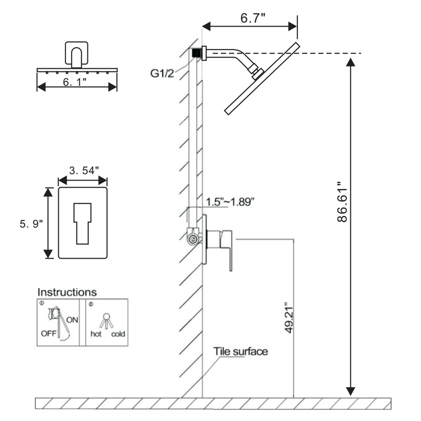 Complete Shower System With Rough-In Valve