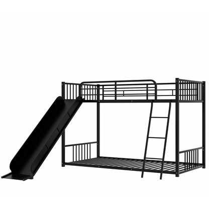 Metal Bunk Bed with Slide, Twin over Twin, Black