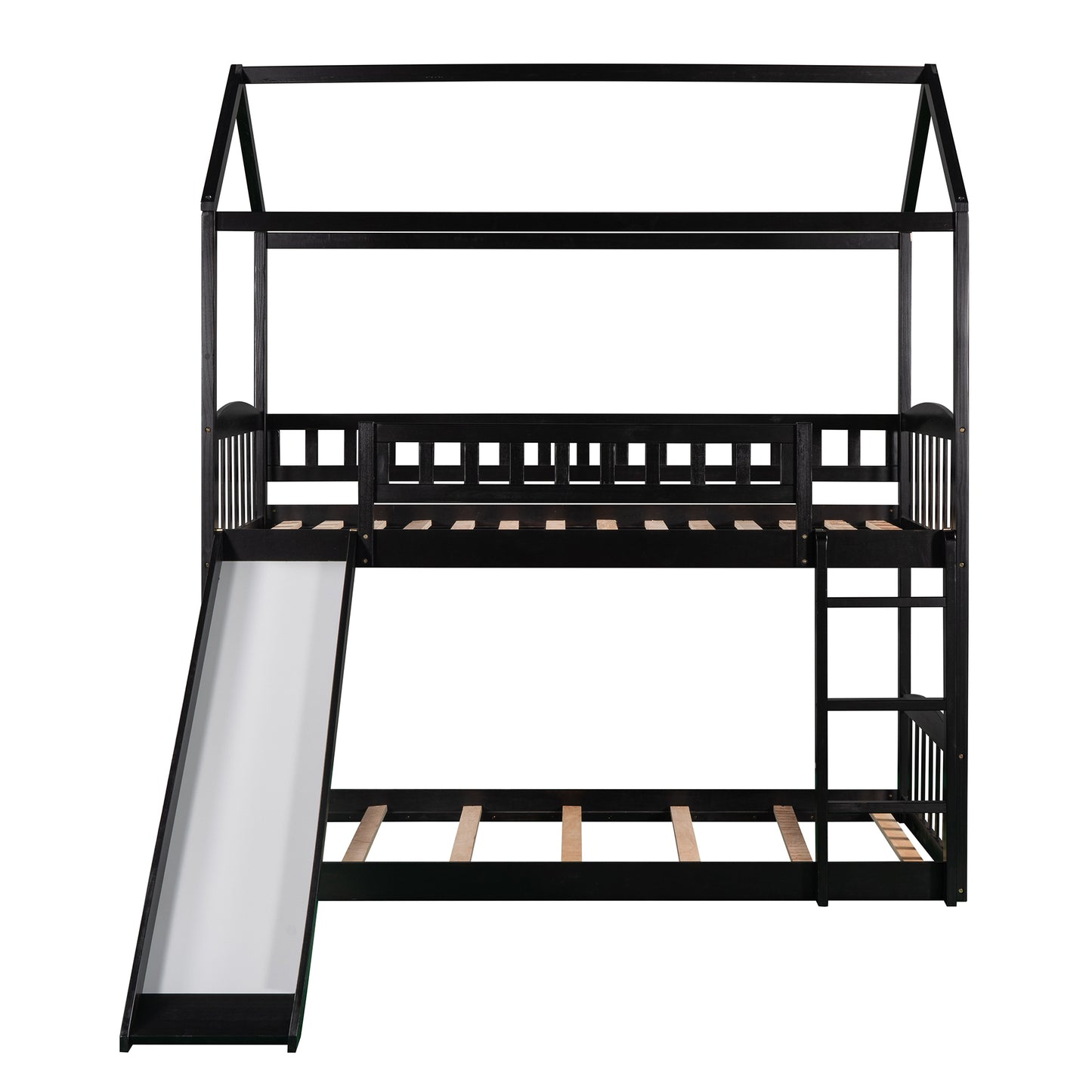 Twin Over Twin Bunk Bed with Slide, House Bed with Slide, Espresso(OLD SKU: LP000213AAP)