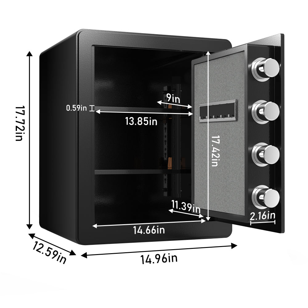 1.7 cubic feet safe, with dual alarm and digital touch screen, suitable for home, hotel, office, alloy steel, black