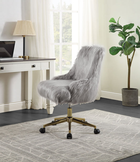 ACME Arundell II Office Chair in Gray Faux Fur & Gold Finish OF00123