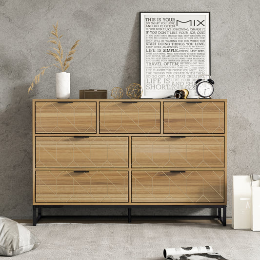 Modern 7 Drawer Dresser Wood Cabinet (Walnut)