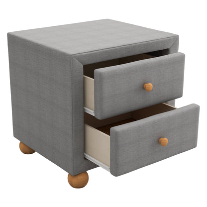 Modern Upholstered Storage Nightstand with 2 Drawers,Natural Wood Knobs,Dark Gray