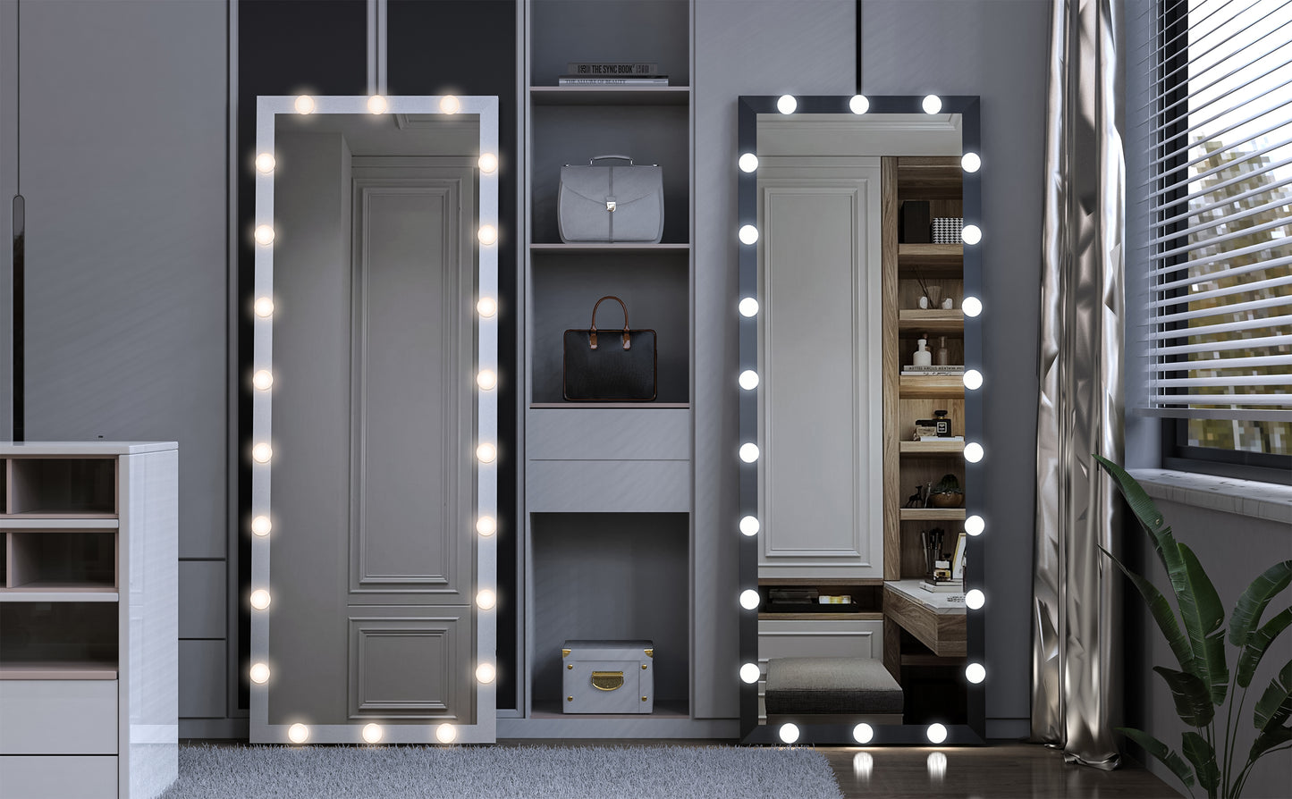 Hollywood Style Full Length Vanity Mirror With LED light bulbs Bedroom Hotel Long Wall Mouted Full Body Mirror Large Floor Dressing Mirror With Lights Black