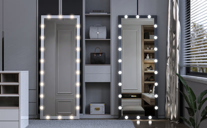 Modern Wall standing Bedroom Hotel Full Length Mirror with LED Bulbs Touch Control Whole Body Dressing Hollywood Vanity Mirror With 3 color Lights