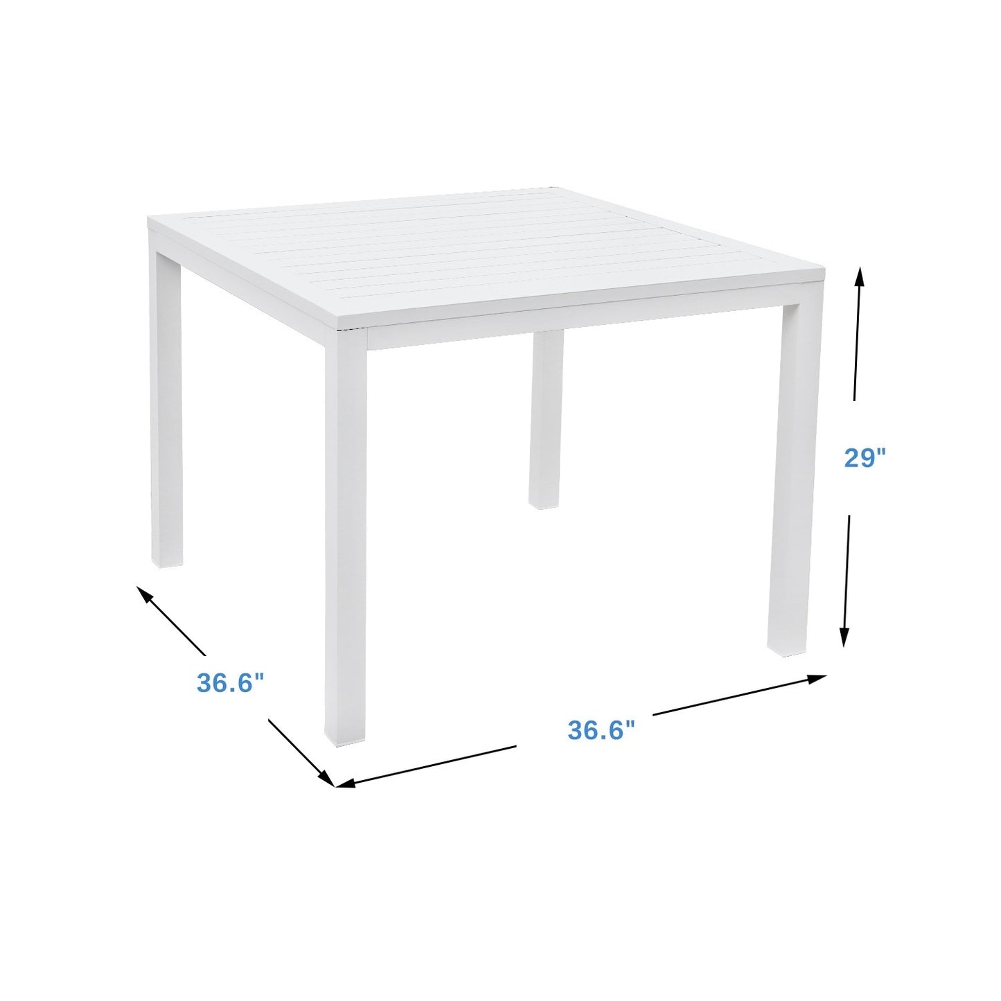 Outdoor Dining Table 36.61''L x 36.61''W Aluminum Patio Square Dining Table for 4 Person Perfect for Deck Garden Backyard, White