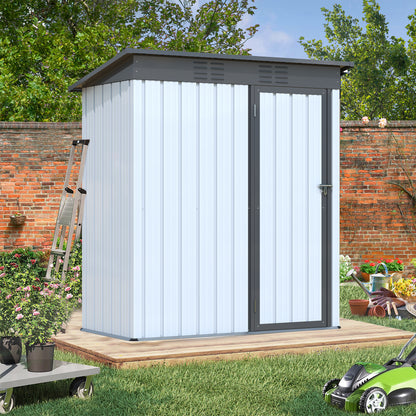 5 X 3 Ft Outdoor Storage Shed, Galvanized Metal Garden Shed With Lockable Doors, Tool Storage Shed For Patio Lawn Backyard Trash Cans