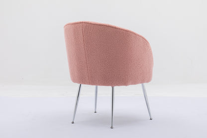 Soft Teddy Fabric Accent Armchair Dining Chair With Shining Electroplated Chrome Legs,Pink