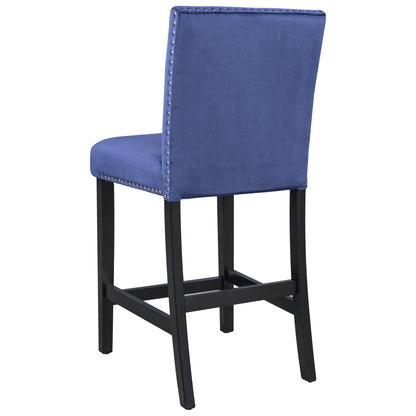 TOPMAX 4 Pieces Wooden Counter Height Upholstered Dining Chairs for Small Places, Blue+Black Legs