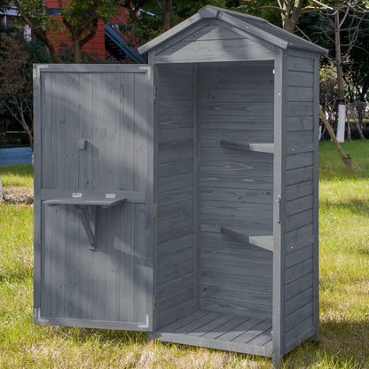 TOPMAX Outdoor Wooden Storage Sheds Fir Wood Lockers with Workstation,Gray