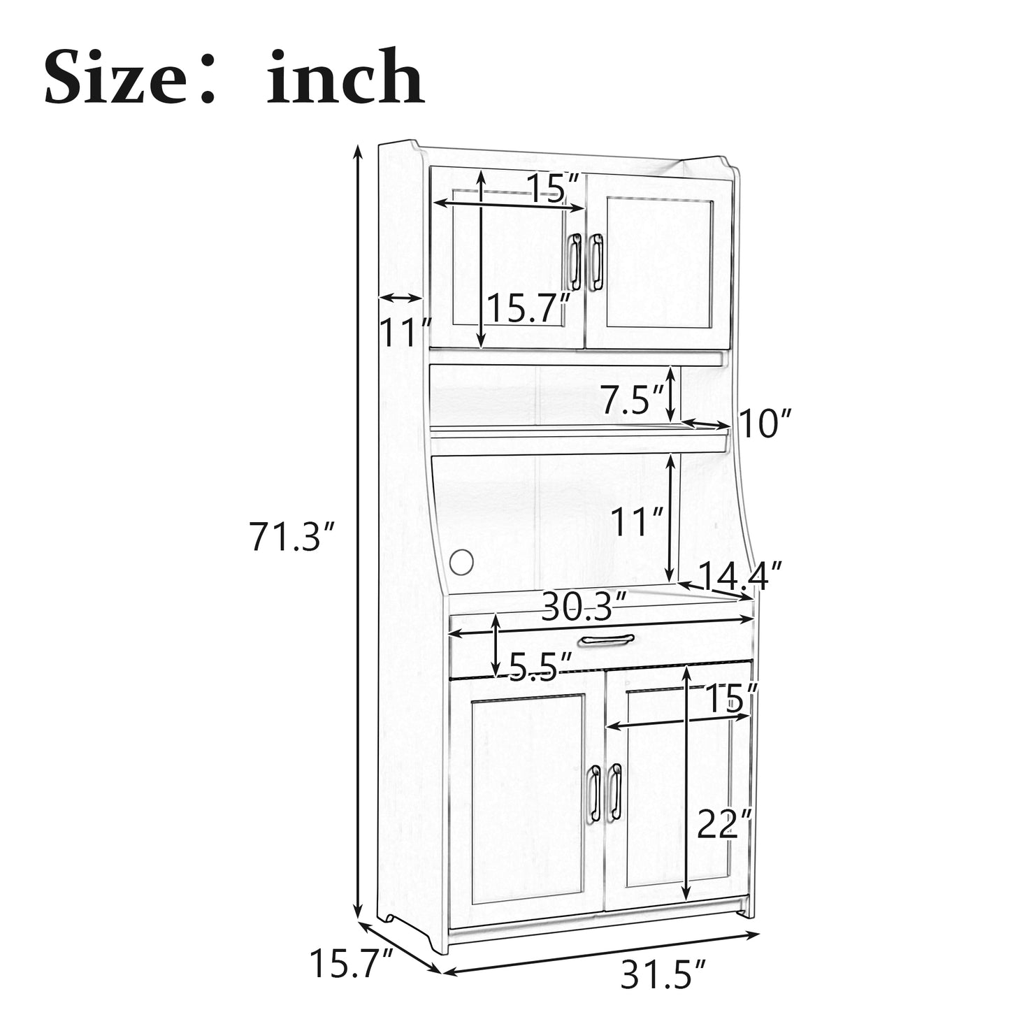 TREXM One-body Style Pantry Cabinet Kitchen Living Room Dining Room Storage Buffet with Doors, Adjustable Shelves (Black)