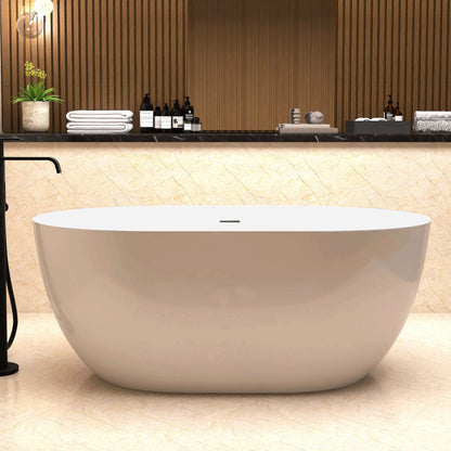 59" Acrylic Free Standing Tub - Classic Oval Shape Soaking Tub, Adjustable Freestanding Bathtub with Integrated Slotted Overflow and Chrome Pop-up Drain Anti-clogging Gloss White