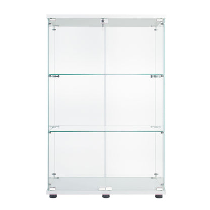 Two-door Glass Display Cabinet 3 Shelves with Door, Floor Standing Curio Bookshelf for Living Room Bedroom Office, 49.49” x 31.77”x 14.37”, White