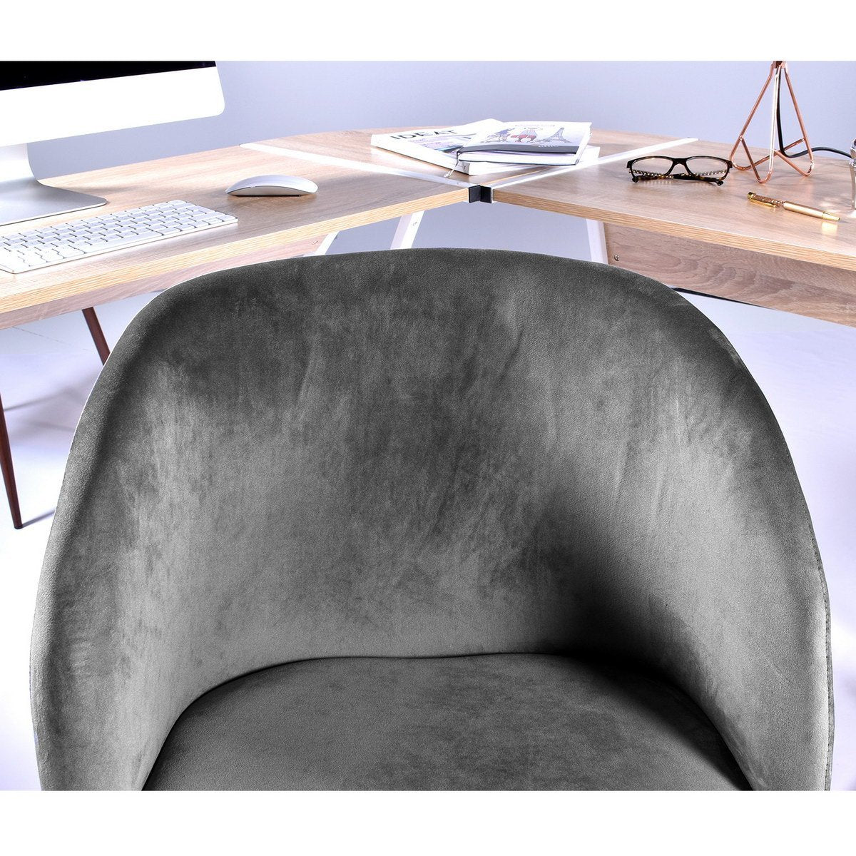 Velvet Upholstered Home office task chair - Dark Grey