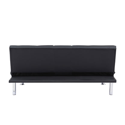 Black Leather Multifunctional Double Folding Sofa Bed for Office with Coffee Table