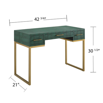 Carabelle Emerald and Gold Writing Desk w/ Drawers