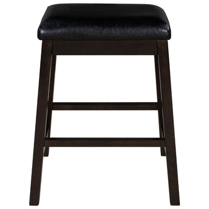 TOPMAX 4 Pieces Counter Height Wood Kitchen Dining Upholstered Stools for Small Places, Brown Finish+ Black Cushion