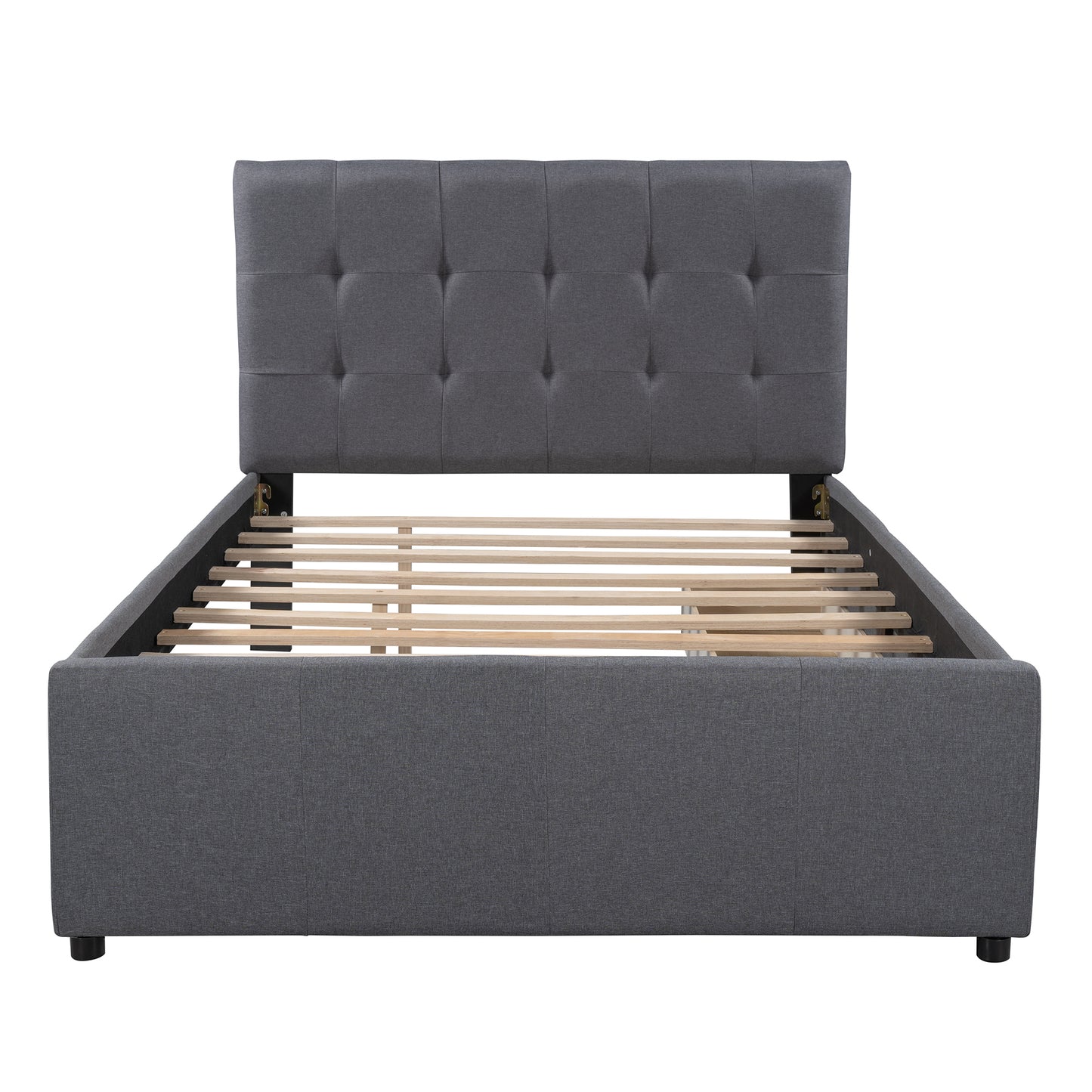 Linen Upholstered Platform Bed With Headboard and Two Drawers, Full