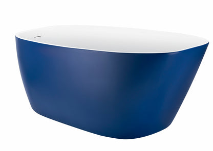 63" 100% Acrylic Freestanding Bathtub，Contemporary Soaking Tub，white inside and blue outside